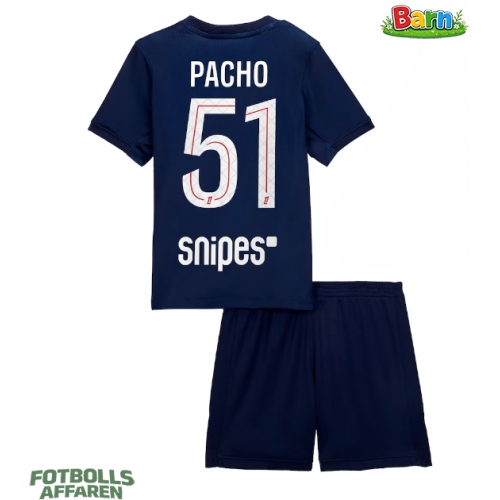 Paris Saint-Germain Willian Pacho #51 Hemmaställ Barn 2025-26 Kortärmad (+ Korta byxor)